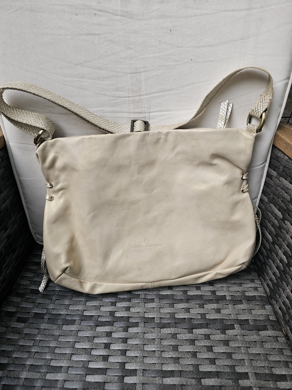 Real ITALIAN LEATHER Marco Buggiani GOLD Shimmer & Cream Vintage Bag